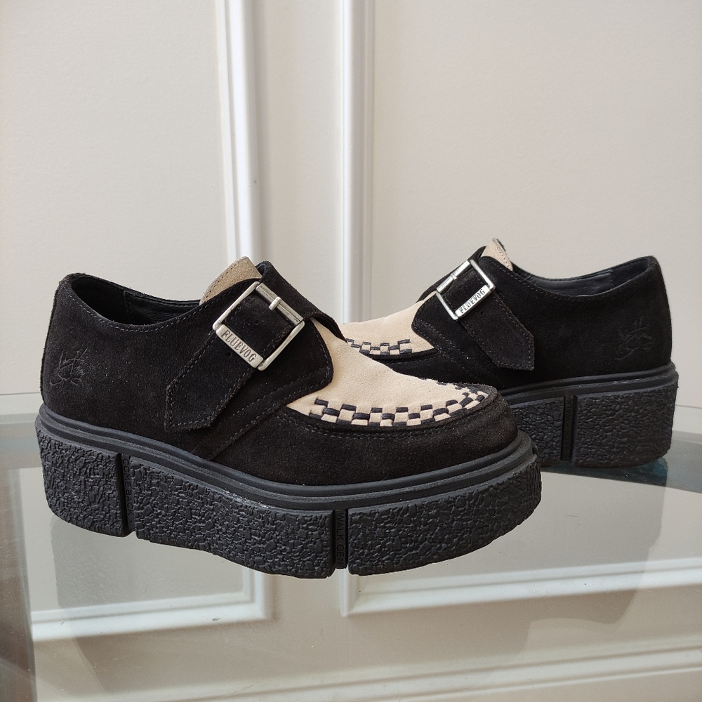 John Fluevog X Anna Sui Creepers Black & Beige platform women's 6